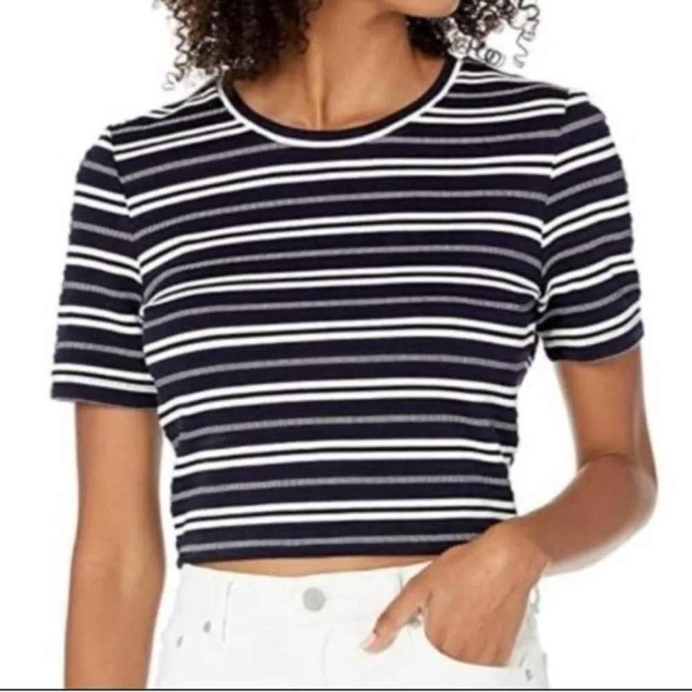 Club Monaco- striped crop t-shirt with back details